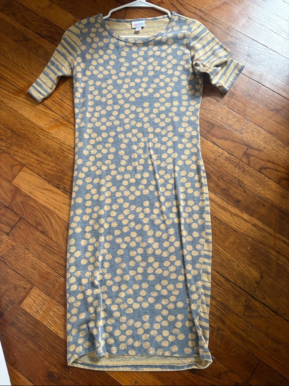 LuLaRoe Gray and Mustard Dot Midi Dress